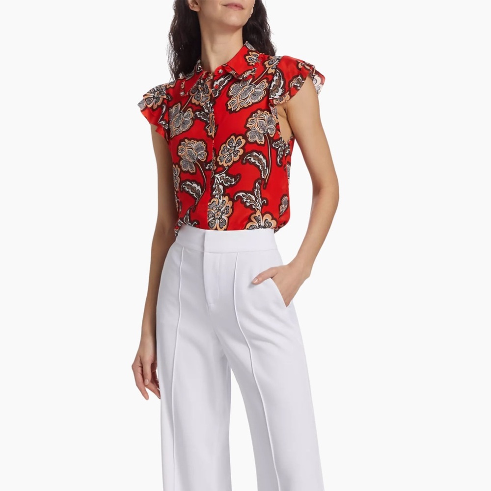 ❌SOLD❌NWT- Alice + Olivia Martel Printed Silk Shirt size L - Picture 2 of 8
